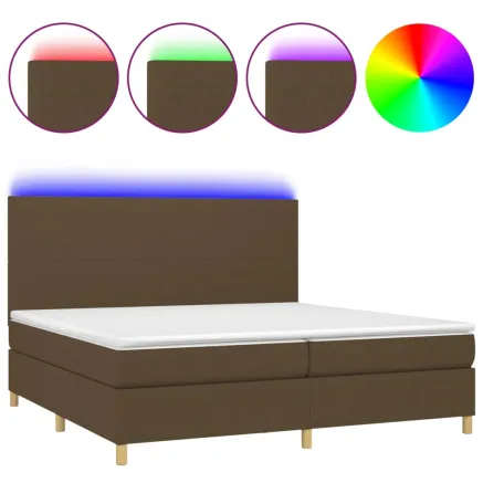 Sommier à lattes de lit matelas et LED Marron foncé 200x200 cm 2