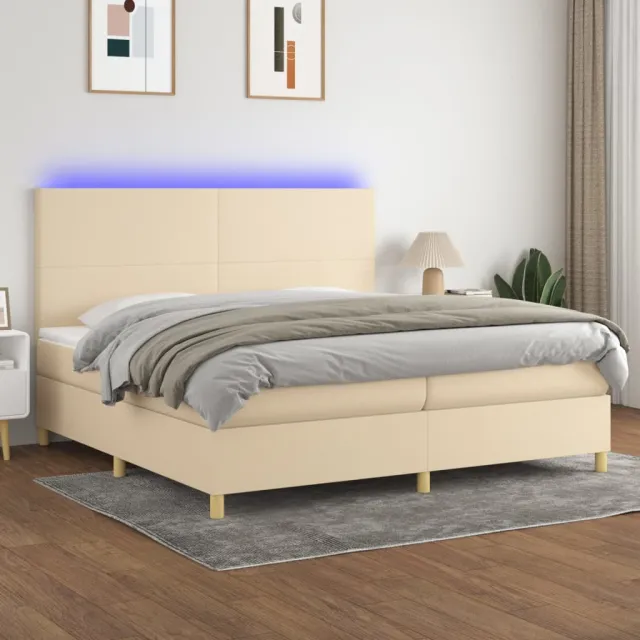 Sommier à lattes de lit et matelas et LED Crème 200x200cm Tissu
