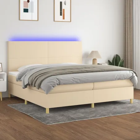 Sommier à lattes de lit et matelas et LED Crème 200x200cm Tissu