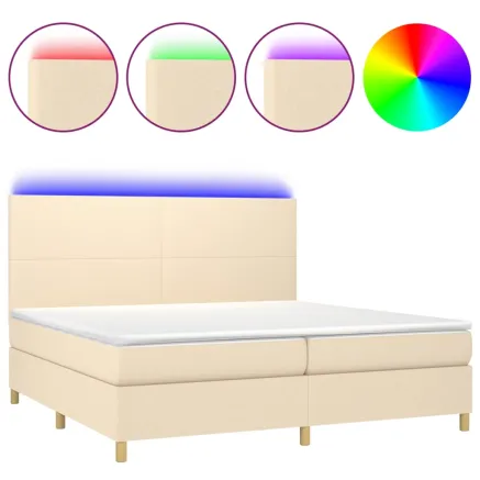 Sommier à lattes de lit et matelas et LED Crème 200x200cm Tissu 2