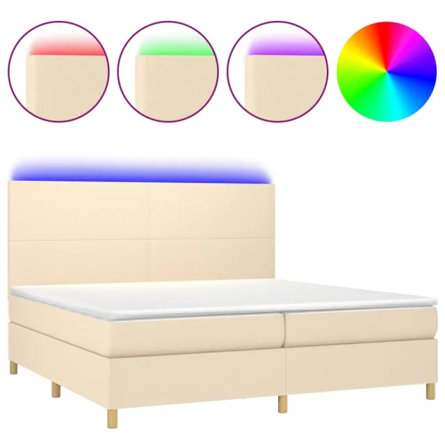 Sommier à lattes de lit et matelas et LED Crème 200x200cm Tissu