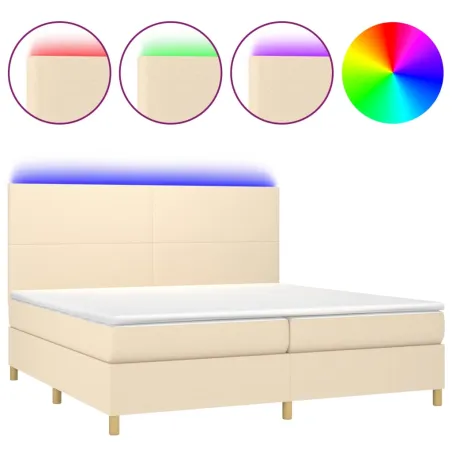 Sommier à lattes de lit et matelas et LED Crème 200x200cm Tissu