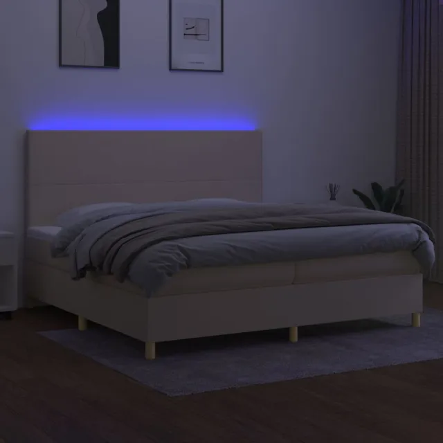 Sommier à lattes de lit et matelas et LED Crème 200x200cm Tissu