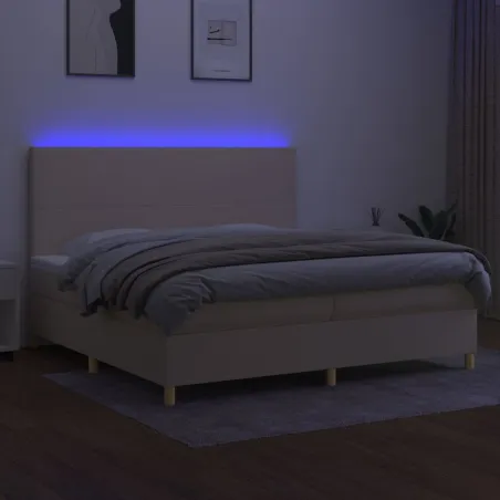 Sommier à lattes de lit et matelas et LED Crème 200x200cm Tissu