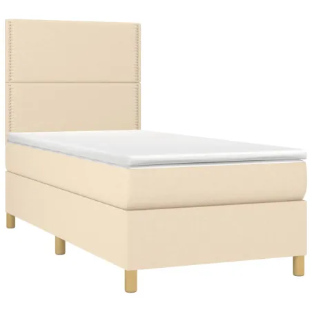 Sommier à lattes de lit et matelas et LED Crème 90x190 cm Tissu