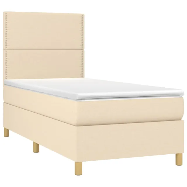 Sommier à lattes de lit et matelas et LED Crème 90x200 cm Tissu