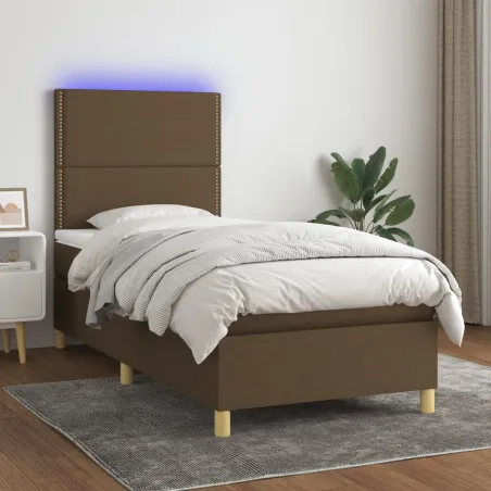 Sommier à lattes de lit matelas et LED Marron foncé 100x200cm