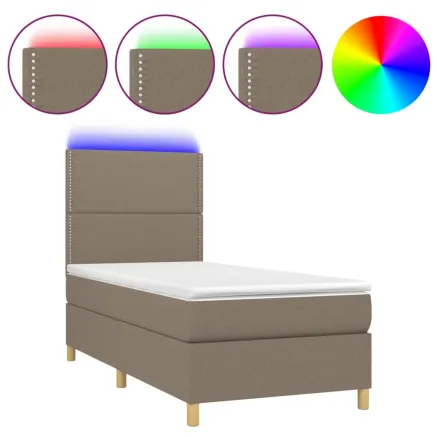 Sommier à lattes de lit et matelas et LED Taupe 100x200cm Tissu 2