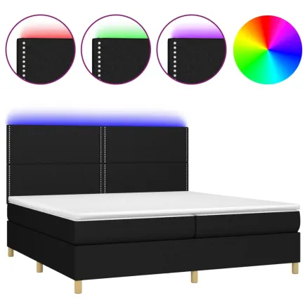 Sommier à lattes de lit et matelas et LED Noir 200x200 cm Tissu 2