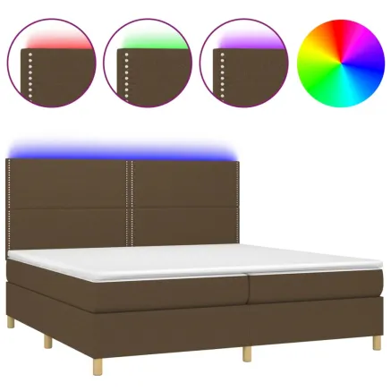 Sommier à lattes de lit matelas et LED Marron foncé 200x200 cm 2