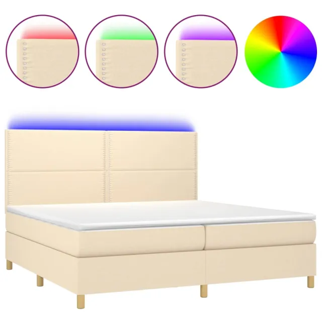 Sommier à lattes de lit et matelas et LED Crème 200x200cm Tissu