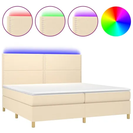 Sommier à lattes de lit et matelas et LED Crème 200x200cm Tissu