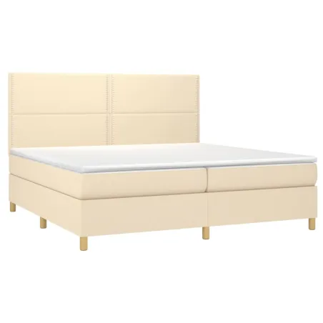 Sommier à lattes de lit et matelas et LED Crème 200x200cm Tissu