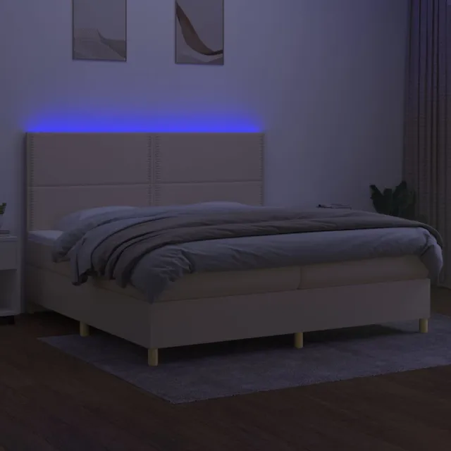 Sommier à lattes de lit et matelas et LED Crème 200x200cm Tissu