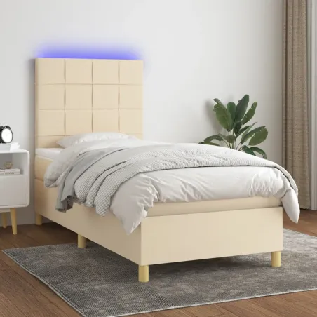 Sommier à lattes de lit et matelas et LED Crème 80x200cm Tissu