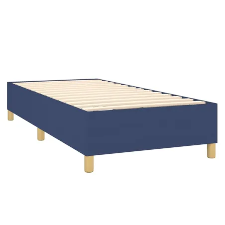 Sommier à lattes de lit et matelas et LED Bleu 80x200cm Tissu