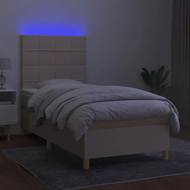 Sommier à lattes de lit et matelas et LED Crème 90x190 cm Tissu