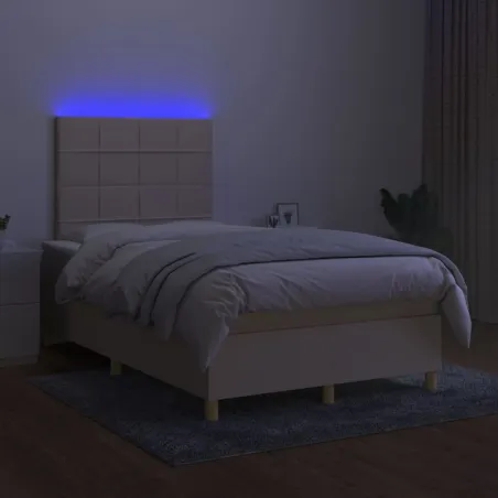 Sommier à lattes de lit et matelas et LED Crème 120x200cm Tissu
