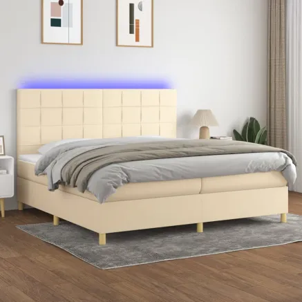 Sommier à lattes de lit et matelas et LED Crème 200x200cm Tissu