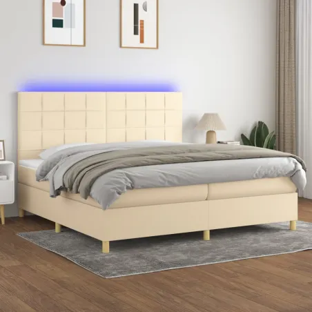 Sommier à lattes de lit et matelas et LED Crème 200x200cm Tissu