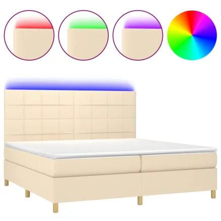 Sommier à lattes de lit et matelas et LED Crème 200x200cm Tissu 2
