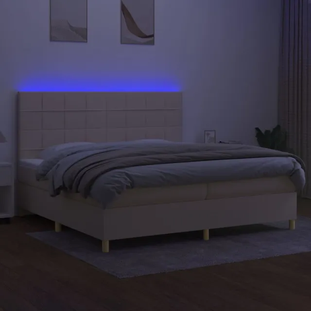 Sommier à lattes de lit et matelas et LED Crème 200x200cm Tissu