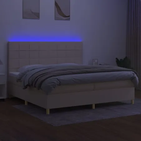 Sommier à lattes de lit et matelas et LED Crème 200x200cm Tissu