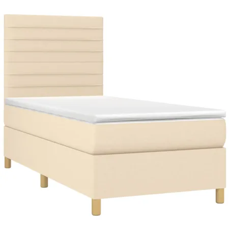 Sommier à lattes de lit et matelas et LED Crème 80x200 cm Tissu