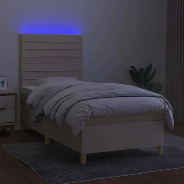 Sommier à lattes de lit et matelas et LED Crème 80x200 cm Tissu