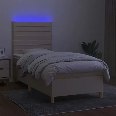 Sommier à lattes de lit et matelas et LED Crème 80x200 cm Tissu