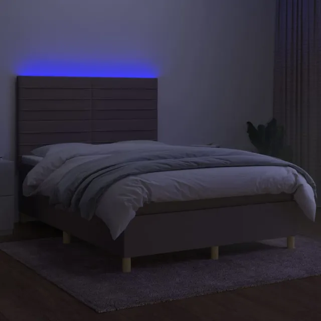 Sommier à lattes de lit et matelas et LED Taupe 140x190cm Tissu