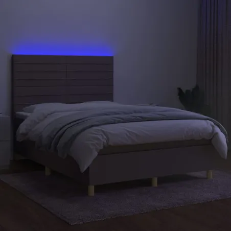 Sommier à lattes de lit et matelas et LED Taupe 140x190cm Tissu
