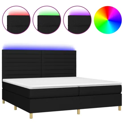 Sommier à lattes de lit et matelas et LED Noir 200x200 cm Tissu 2