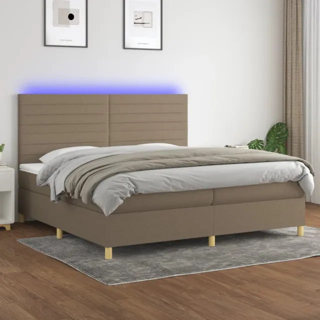 Sommier à lattes de lit et matelas et LED Taupe 200x200cm Tissu