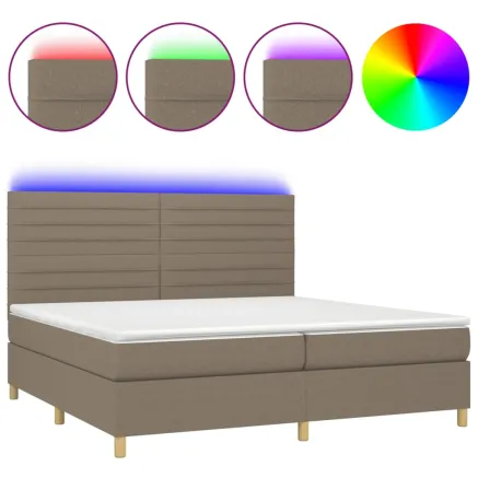 Sommier à lattes de lit et matelas et LED Taupe 200x200cm Tissu 2