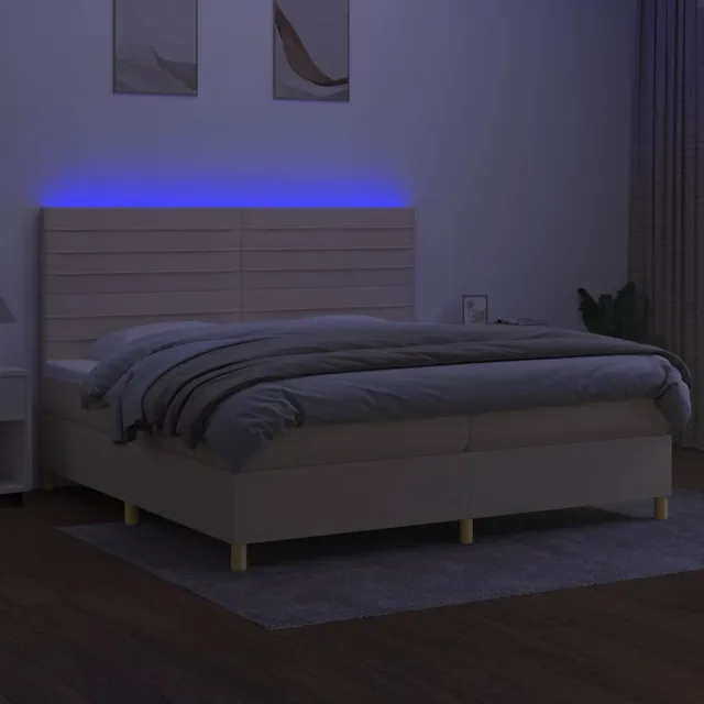 Sommier à lattes de lit et matelas et LED Crème 200x200cm Tissu
