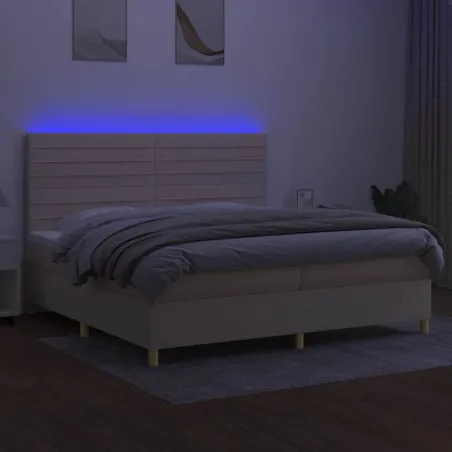 Sommier à lattes de lit et matelas et LED Crème 200x200cm Tissu