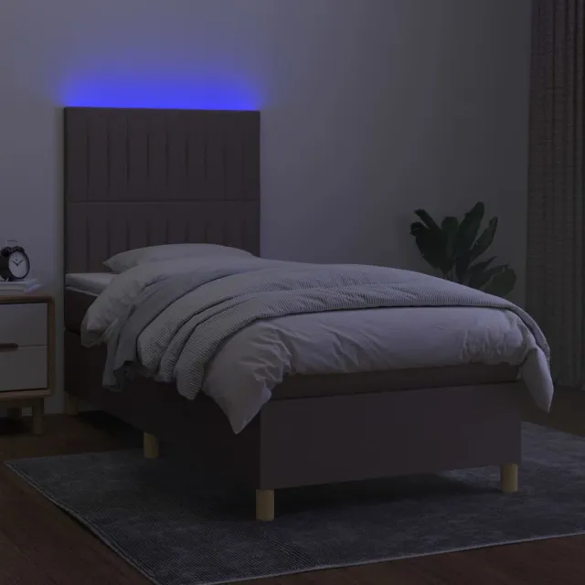 Sommier à lattes de lit et matelas et LED Taupe 80x200cm Tissu