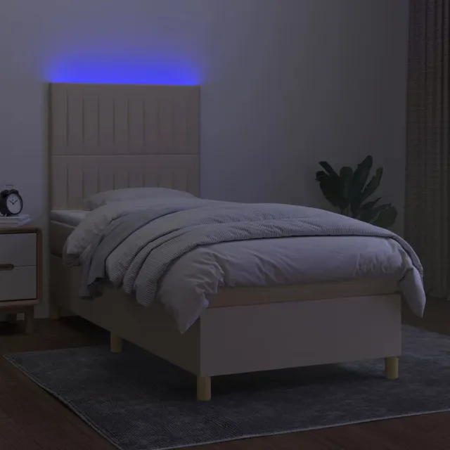 Sommier à lattes de lit et matelas et LED Crème 80x200cm Tissu