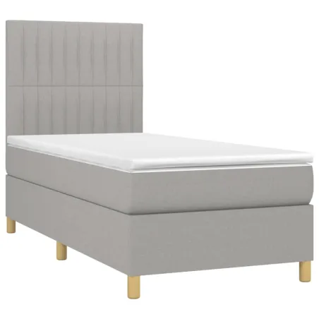 Sommier à lattes de lit et matelas et LED Gris clair 90x200cm