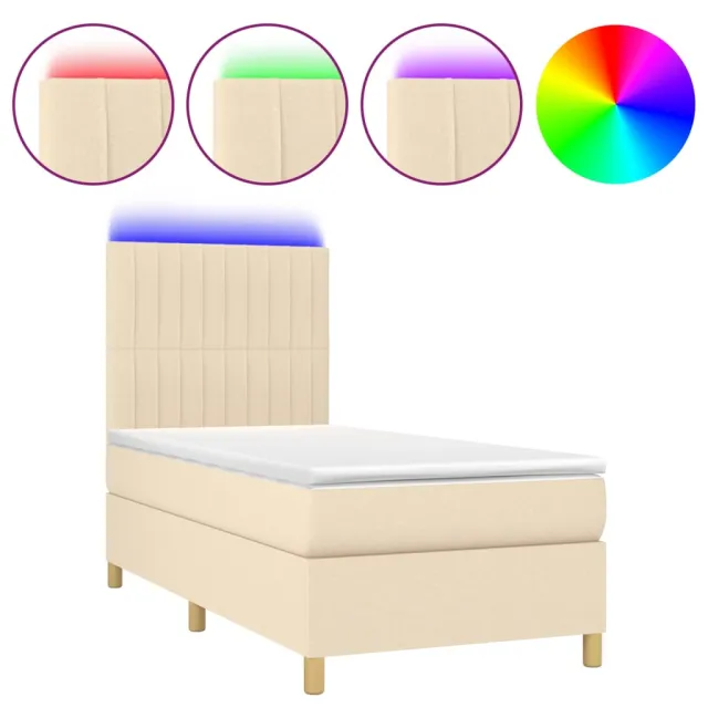 Sommier à lattes de lit et matelas et LED Crème 90x200 cm Tissu