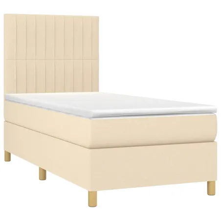 Sommier à lattes de lit et matelas et LED Crème 100x200cm Tissu
