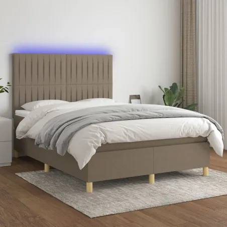Sommier à lattes de lit et matelas et LED Taupe 140x190cm Tissu