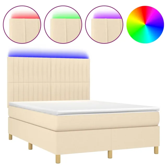 Sommier à lattes de lit et matelas et LED Crème 140x200cm Tissu