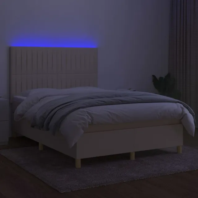 Sommier à lattes de lit et matelas et LED Crème 140x200cm Tissu