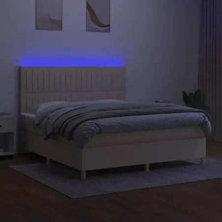 Sommier à lattes de lit et matelas et LED Crème 160x200cm Tissu