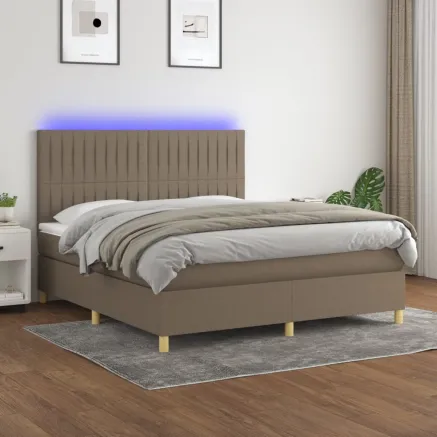 Sommier à lattes de lit et matelas et LED Taupe 180x200cm Tissu