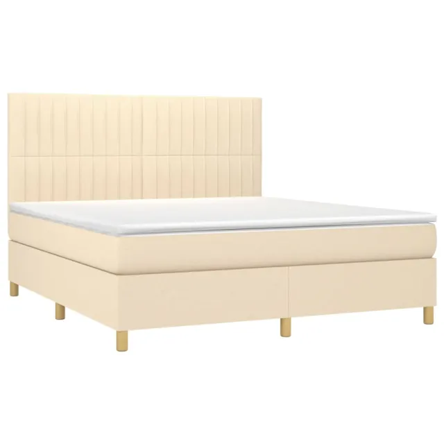 Sommier à lattes de lit et matelas et LED Crème 180x200cm Tissu