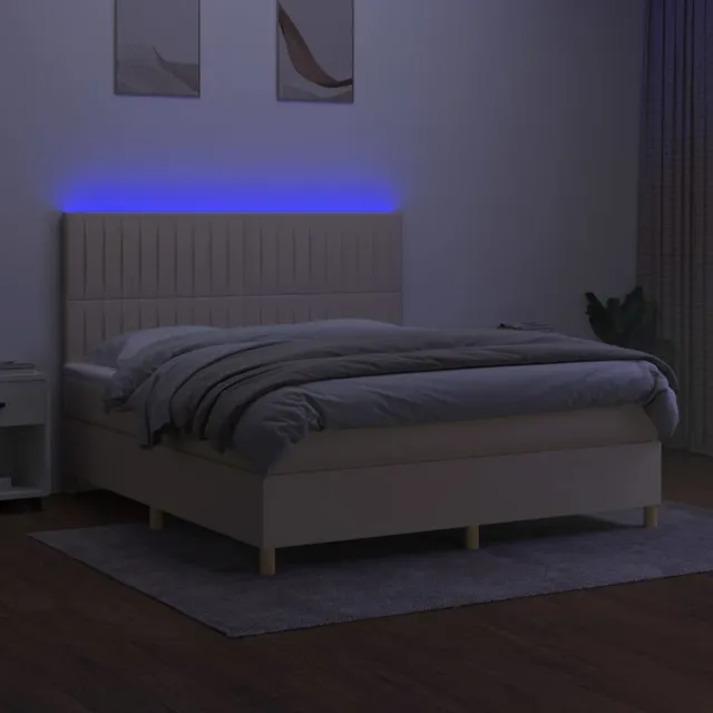 Sommier à lattes de lit et matelas et LED Crème 180x200cm Tissu