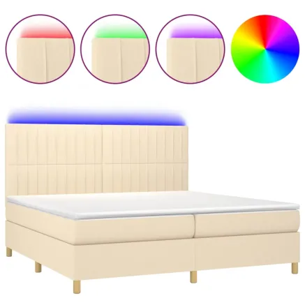 Sommier à lattes de lit et matelas et LED Crème 200x200cm Tissu 2